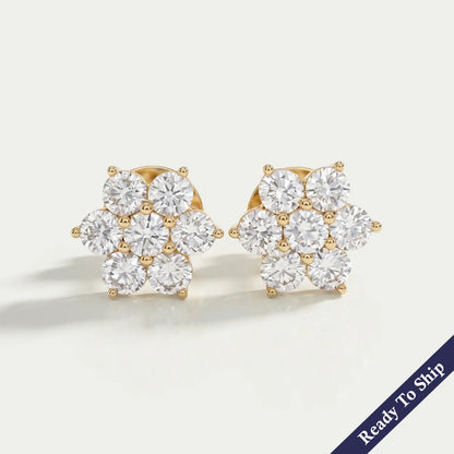 Round Cut Diamond Floral Stud Earring