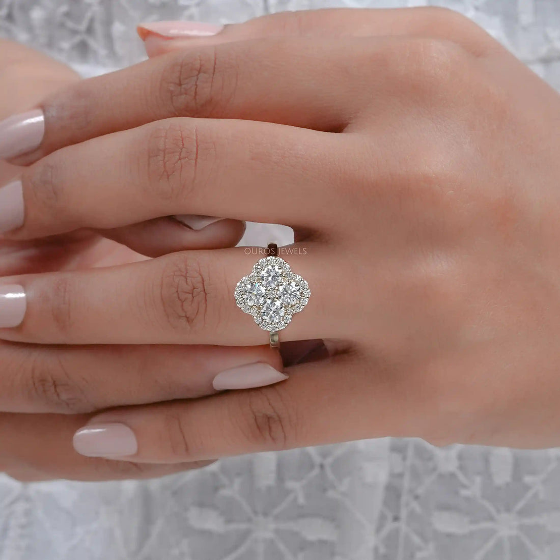 Halo Flower Shape Round Lab Diamond Anniversary Ring Ring