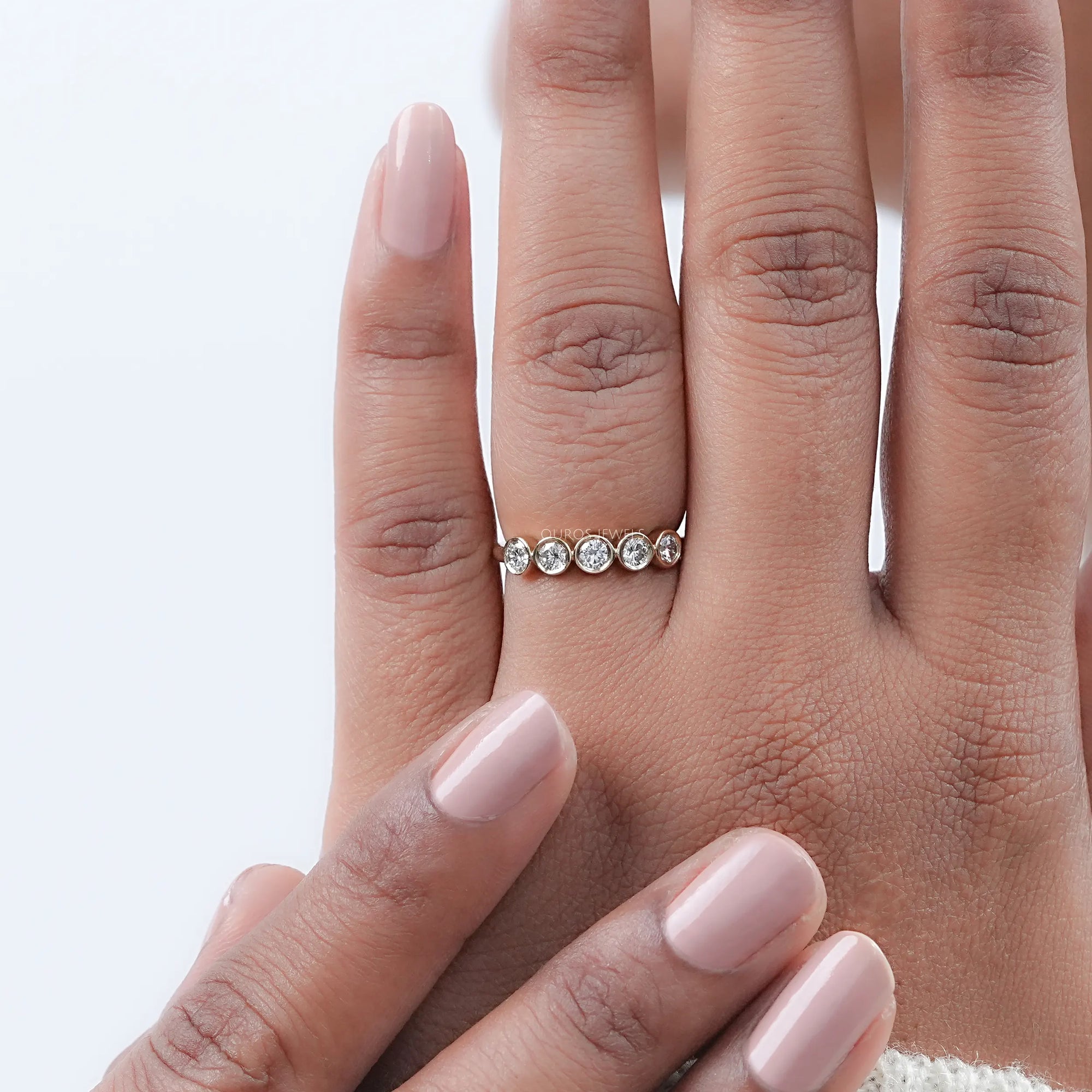 Five stone Round Lab Diamond Bezel Set Engagement Ring