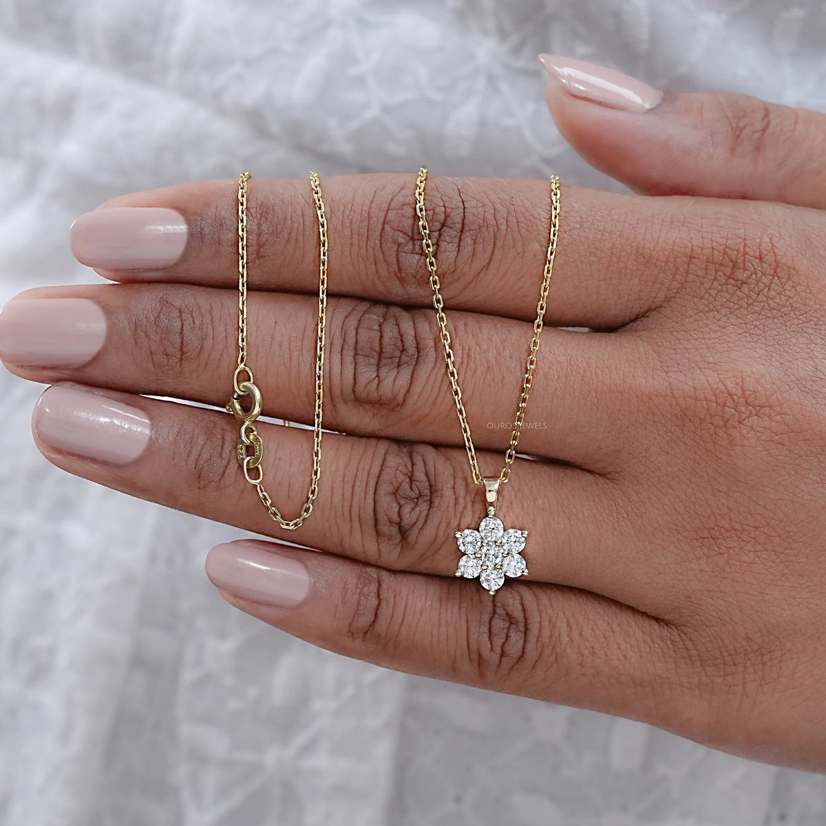 Floral Shape Round Lab Diamond Pendant Necklaces