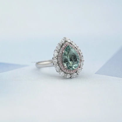 Aquamarine Pear Gemstone Double Halo Engagement Ring