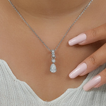 Pear And Round Lab Diamond Drop Pendant Necklaces