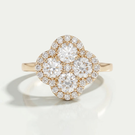 Halo Flower Shape Round Lab Diamond Anniversary Ring Ring