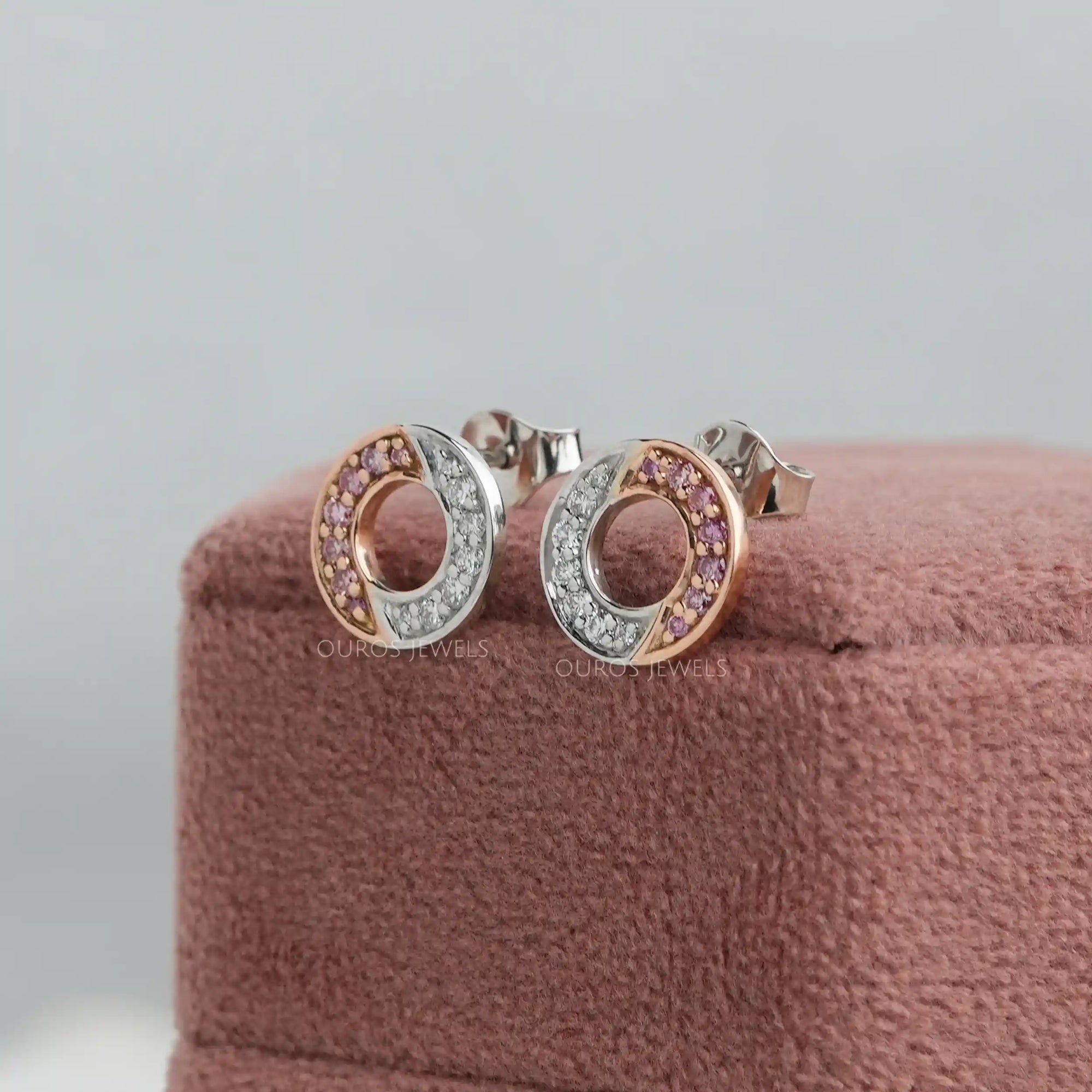 Round Cut Lab Grown Diamond Two Tone Circle Earrings