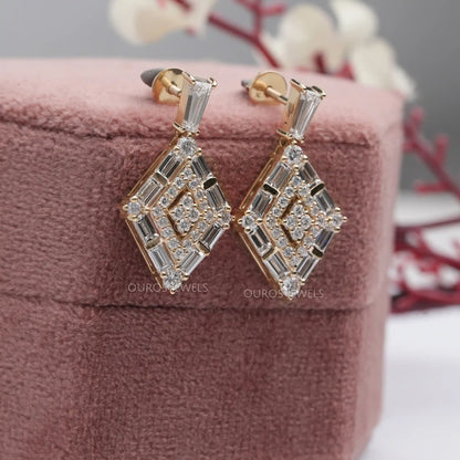 Baguette And Round Cut Double Halo Screw Back Earrings Earrings