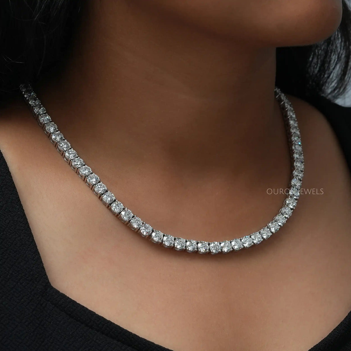 Round Cut Lab Diamond Tennis Necklace Set Necklaces
