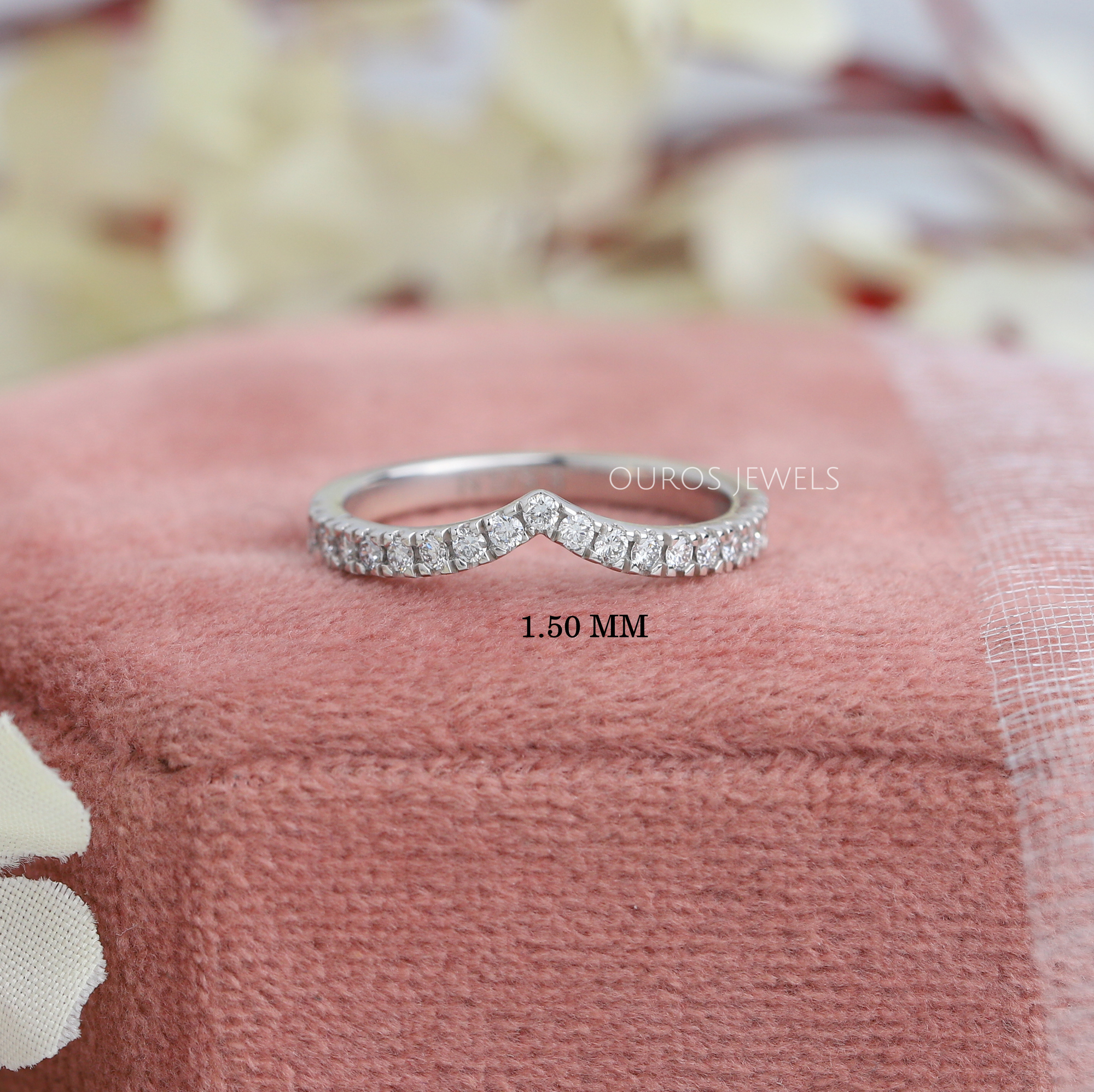 V Shape Curved Round Diamond Wedding Band 1.50 MM Rings