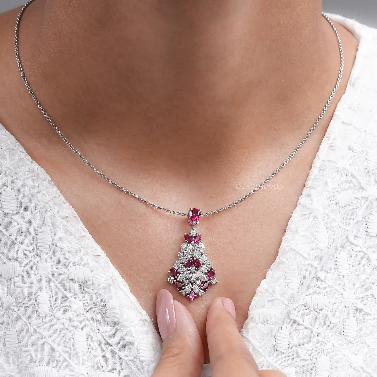 Pink Ruby Gemstone Cluster Pendant