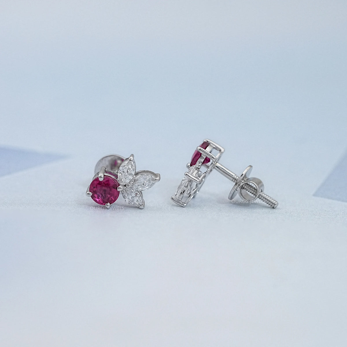 Ruby Round And Marquise Lab Diamond Stud Earrings Earrings