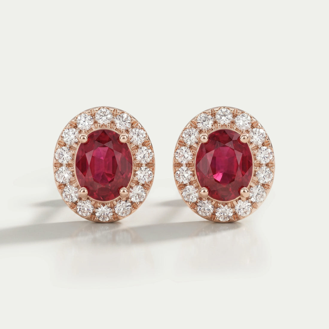Ruby Oval Gemstone Halo Set Stud Earring Earring