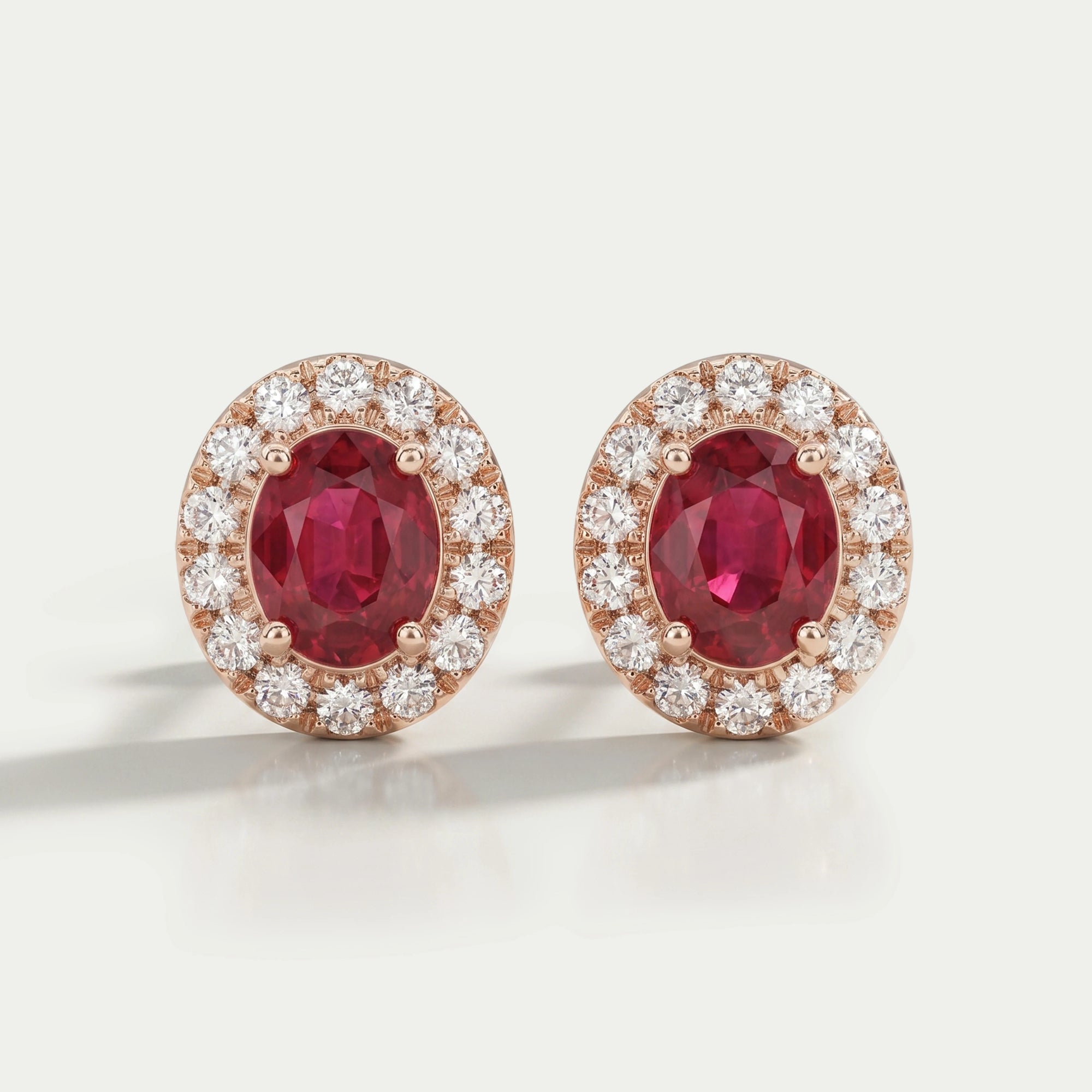 Ruby Oval Gemstone Halo Set Stud Earring Earring