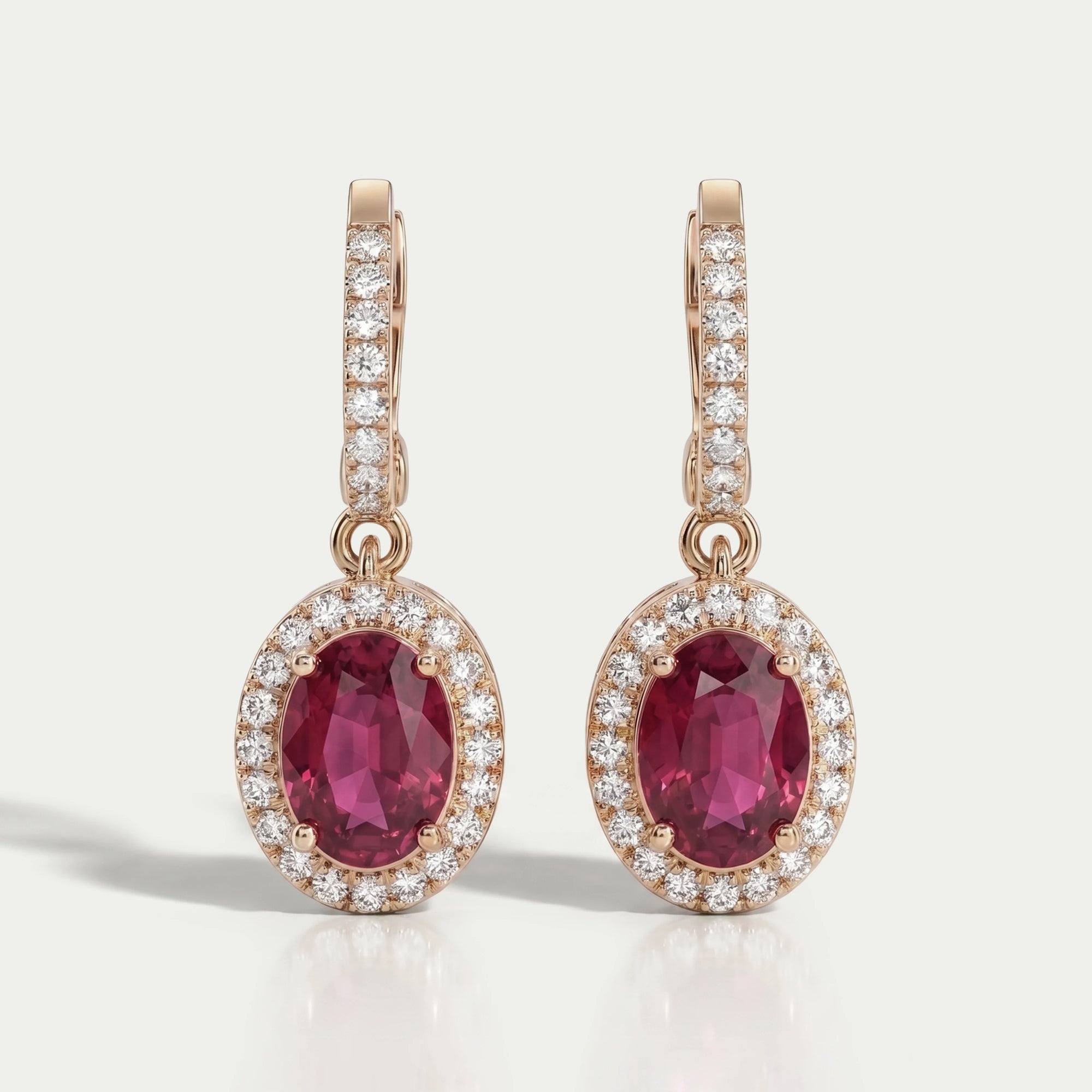 Ruby Oval Cut Halo Drop Dangle Earrings Earrings