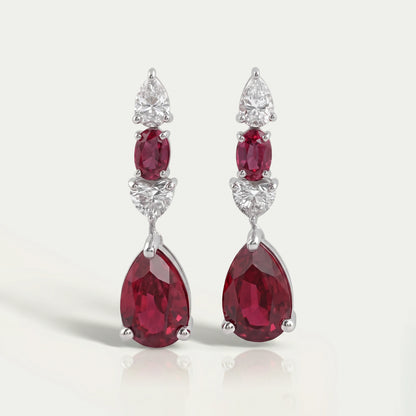 Red Ruby Pear Cut Lab Gemstone Drop Dangle Earrings Earring