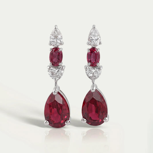 Red Ruby Pear Cut Lab Gemstone Drop Dangle Earrings Earring