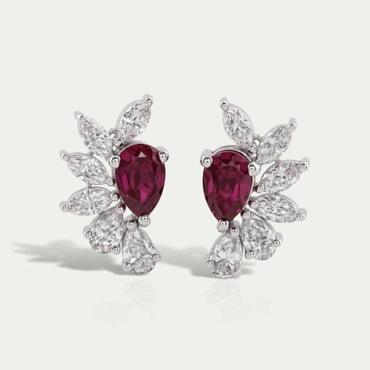 Pear Cut Lab Grown Ruby Gemstone Earrings