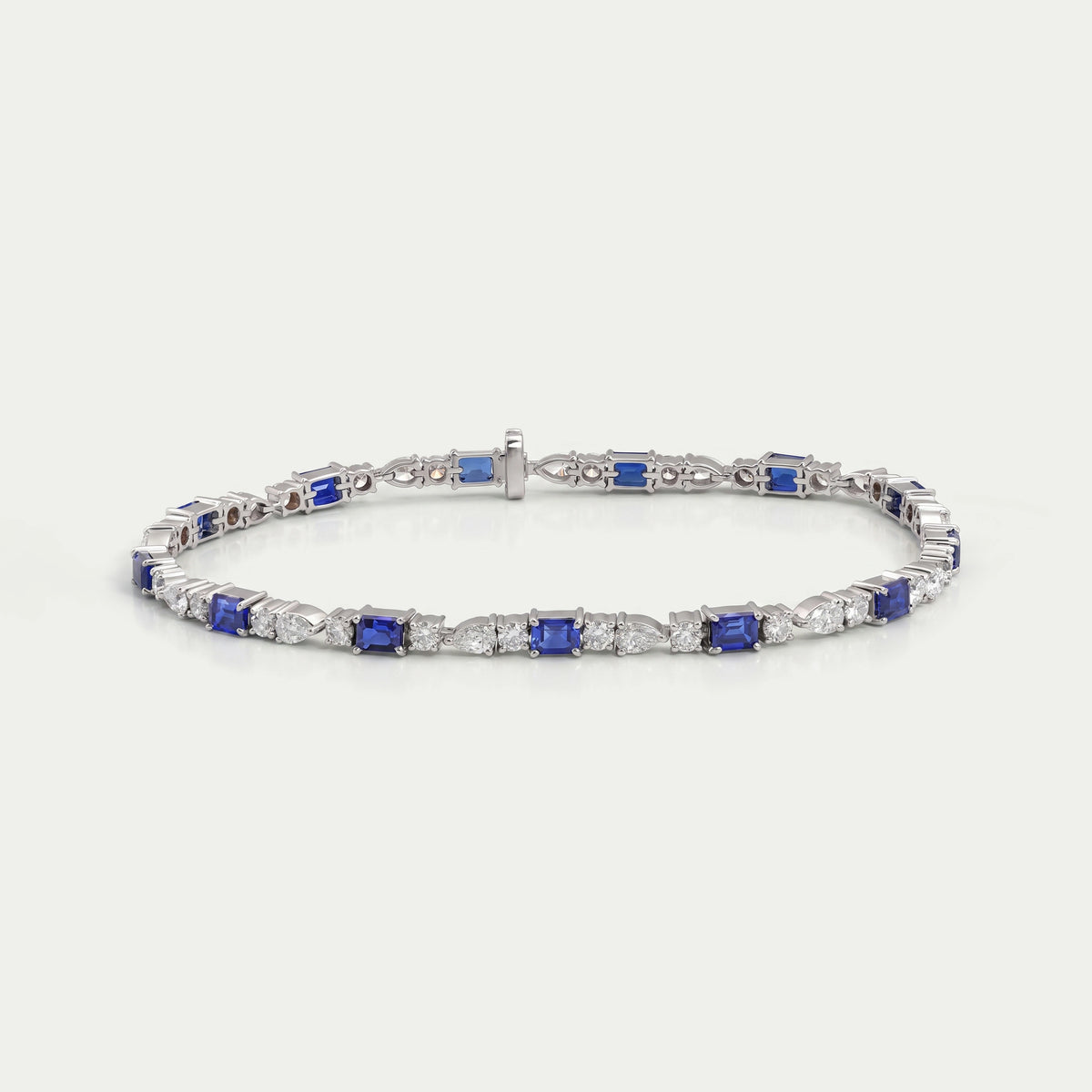 Emerald Cut Sapphire And Lab Diamond Bracelet