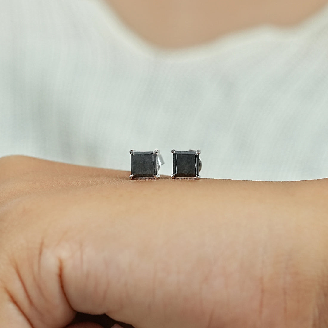 Salt Pepper Princess Cut Stud Earrings Earring