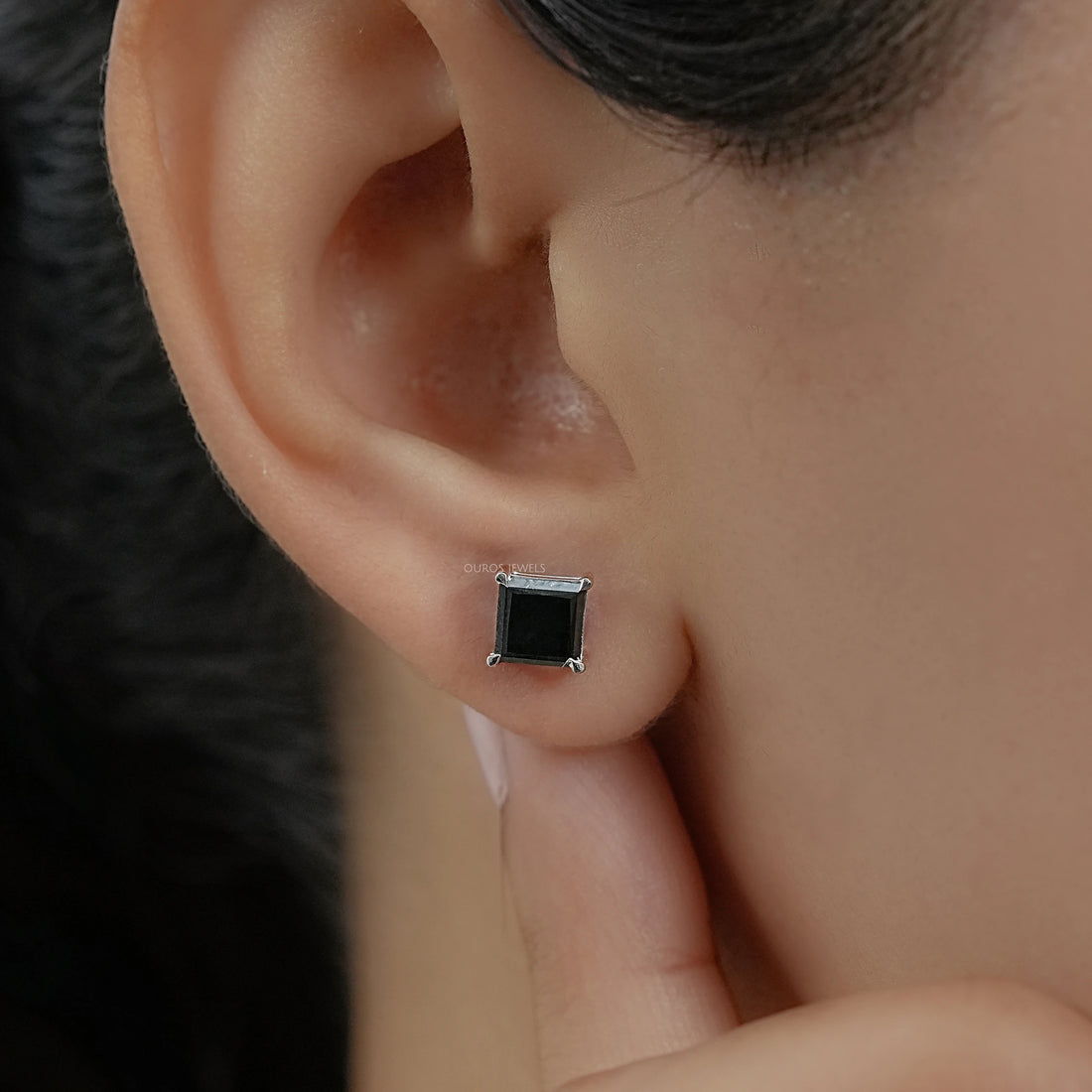 Salt Pepper Princess Cut Stud Earrings Earring