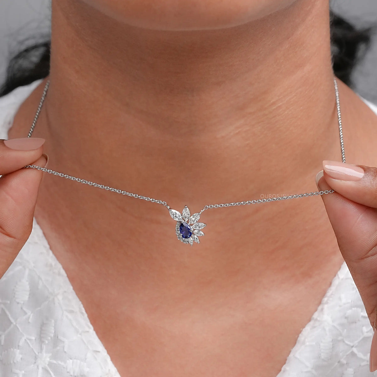 Sapphire Pear And Marquise Floral Cluster Pendant