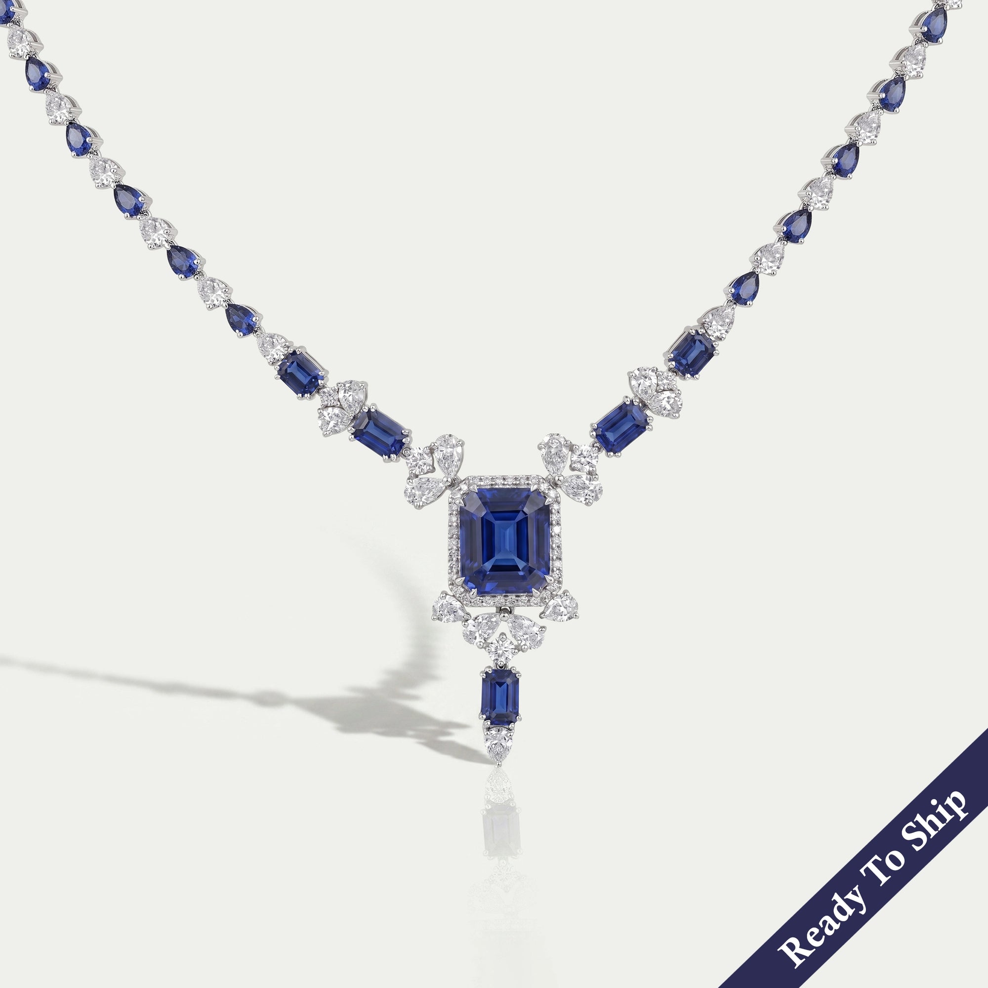 Sapphire Emerald And Pear Diamond Necklace