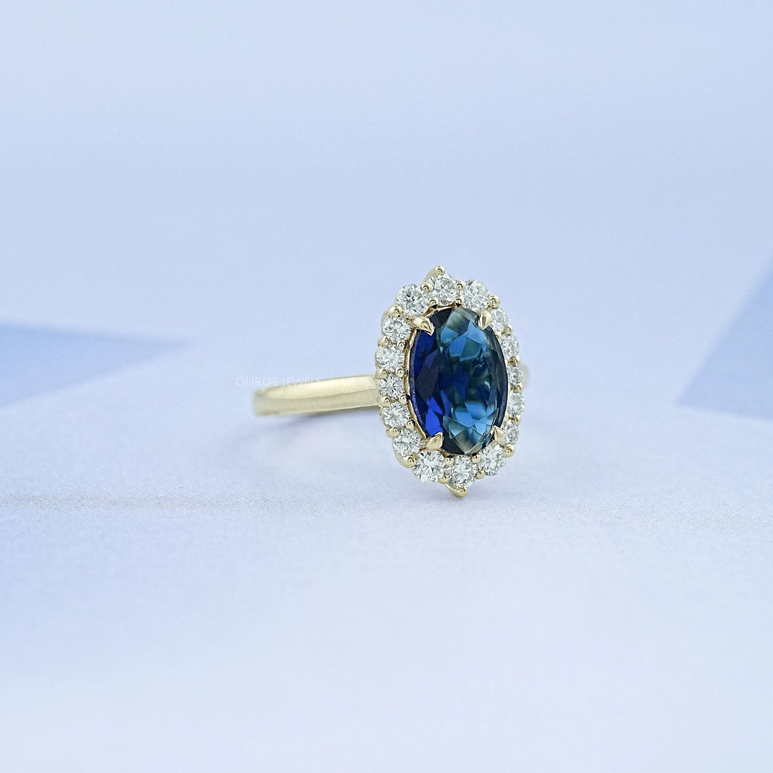 Oval Gemstone Halo Engagement Ring Ring