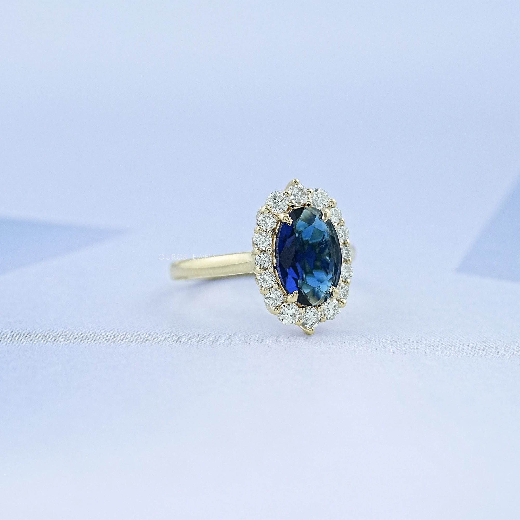 Oval Gemstone Halo Engagement Ring Ring