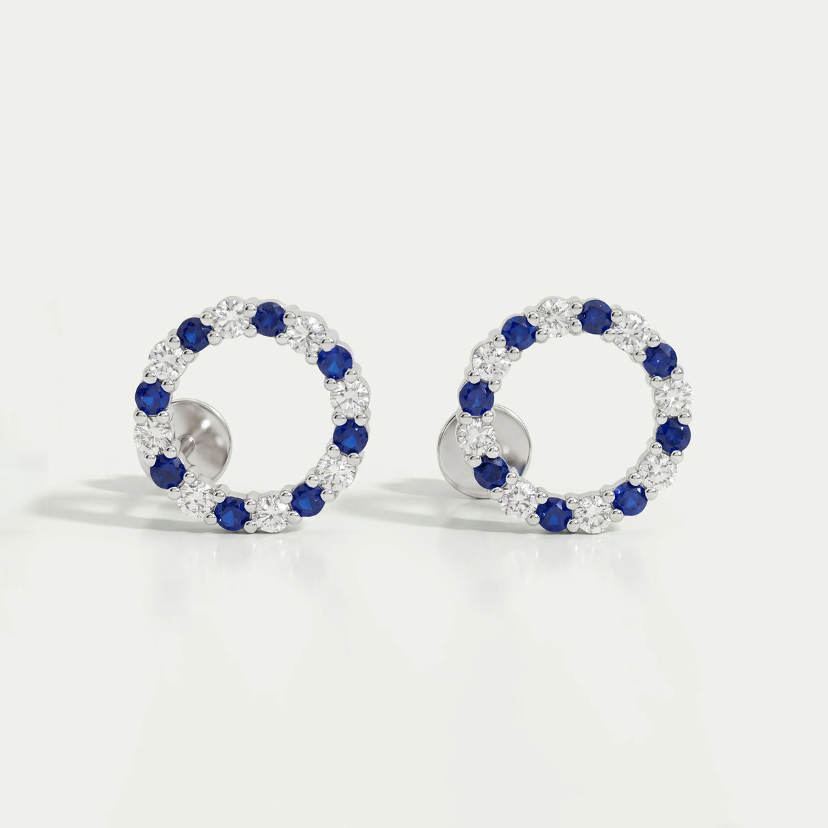 Blue Sapphire Gemstone Circle Stud Earrings