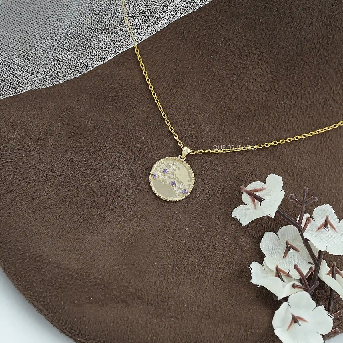 Pisces Zodiac Sign Sapphire Purple Gemstone Pendant