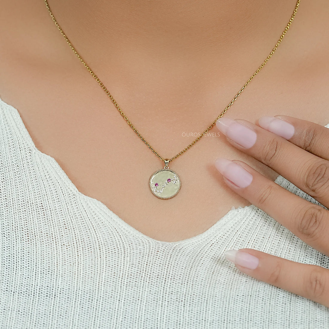 Scorpio Zodiac Sign Purplish Pink Gemstone Pendant Necklaces