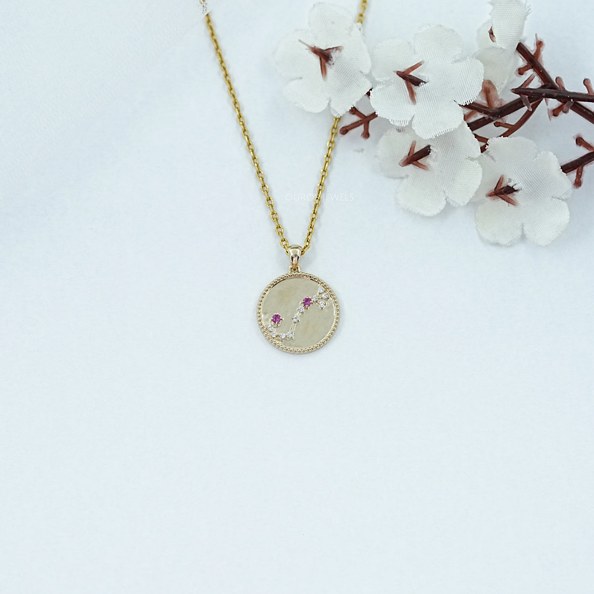 Scorpio Zodiac Sign Purplish Pink Gemstone Pendant Necklaces