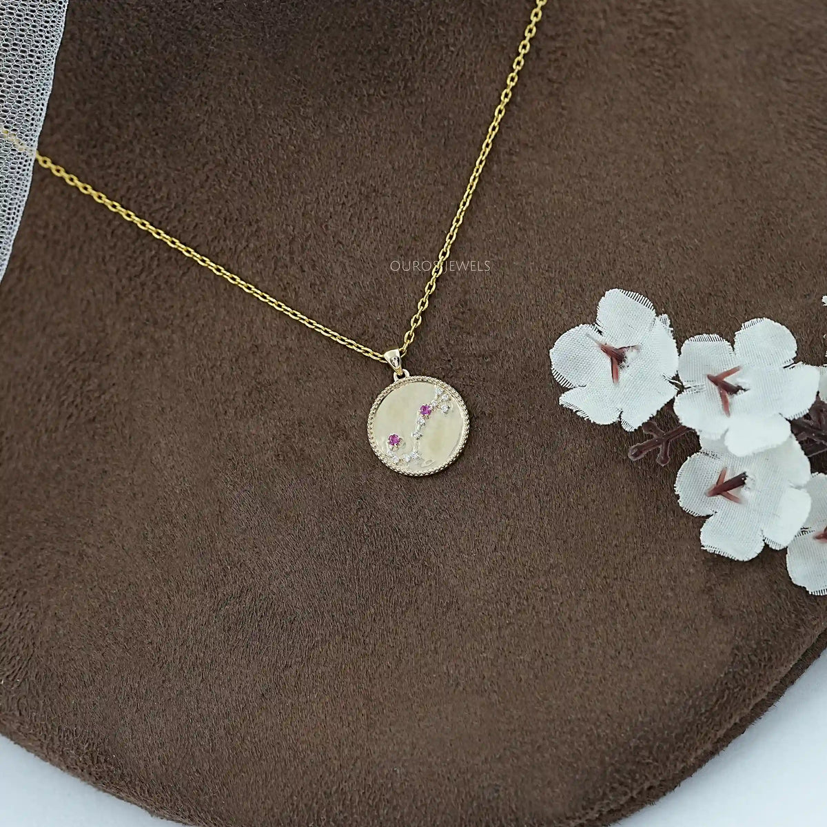 Scorpio Zodiac Sign Purplish Pink Gemstone Pendant Necklaces
