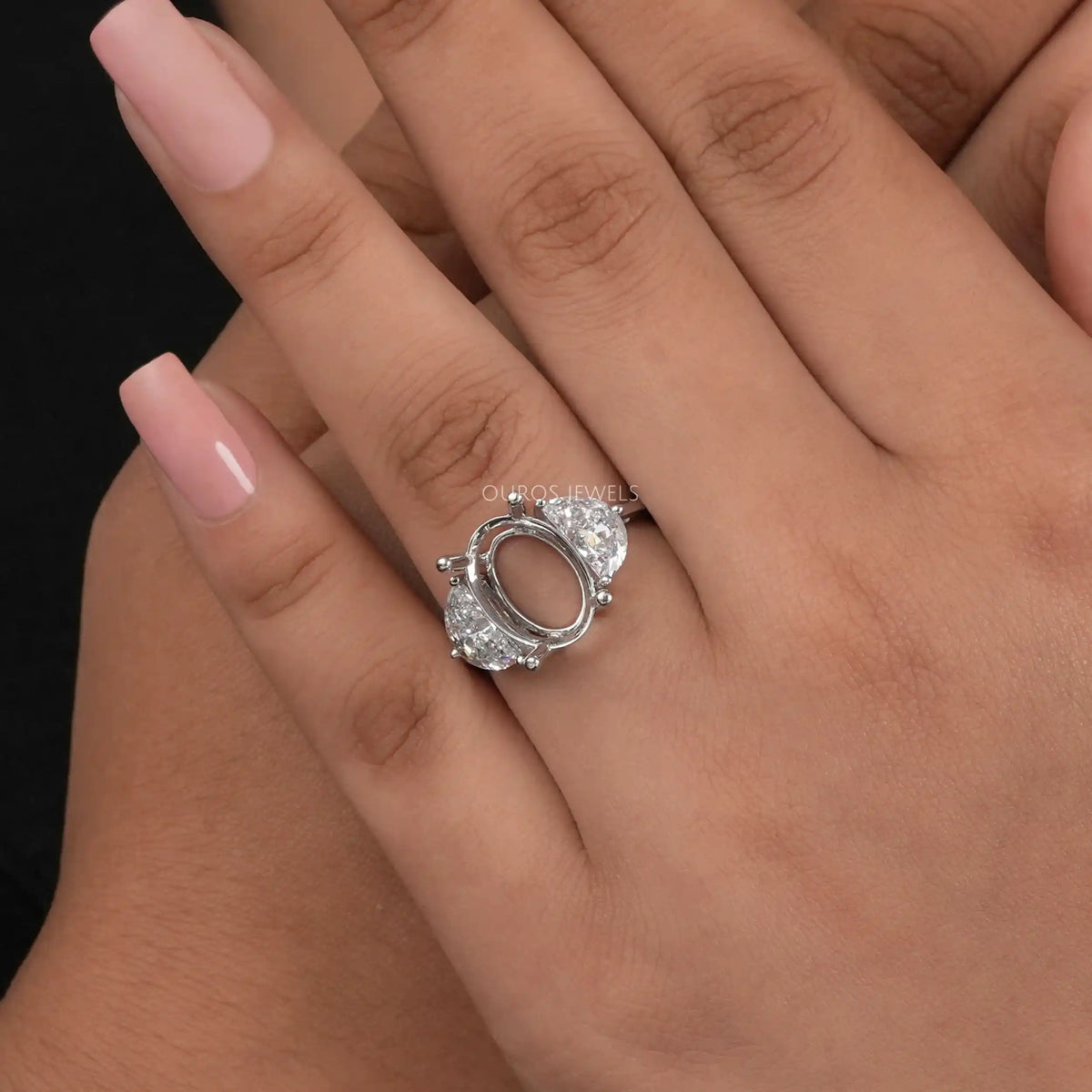 Oval Shape And Half Moon Semi Mount Engagement Ring