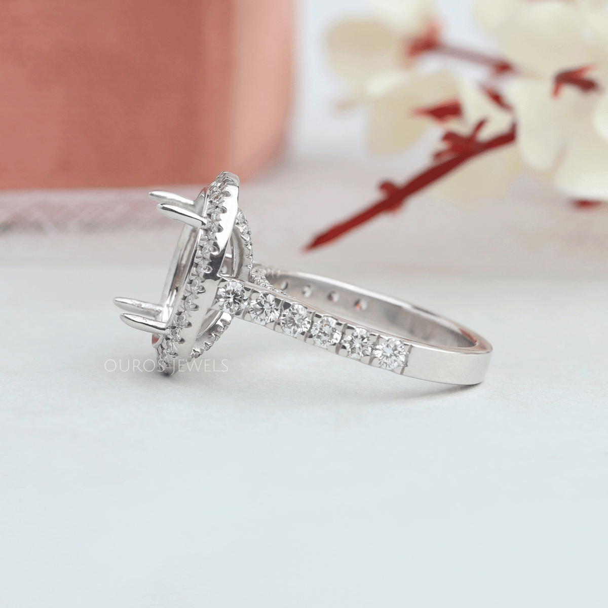 Semi Mount Halo Accent Diamond Ring