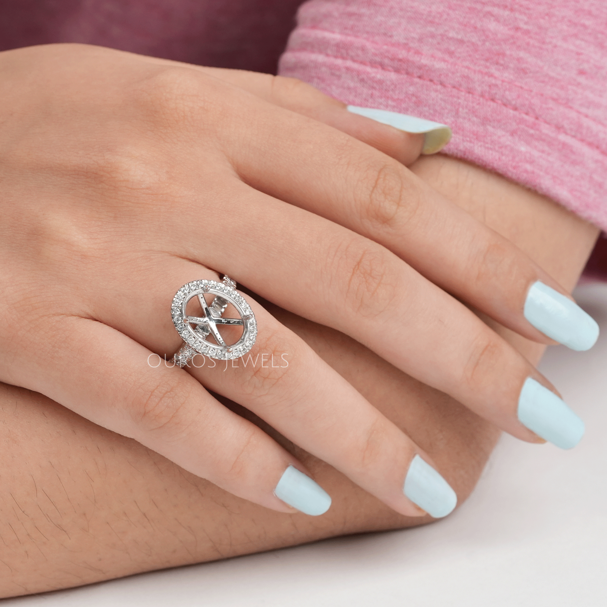 Semi Mount Halo Accent Diamond Ring