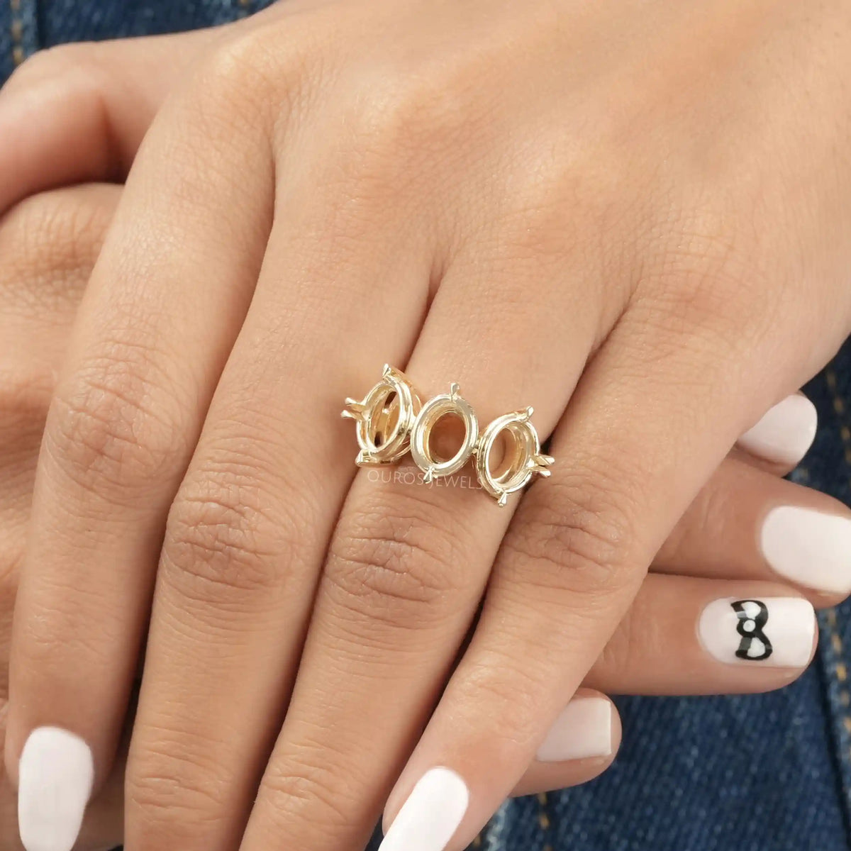 Three Stone Oval Semi Mount Engagement Ring