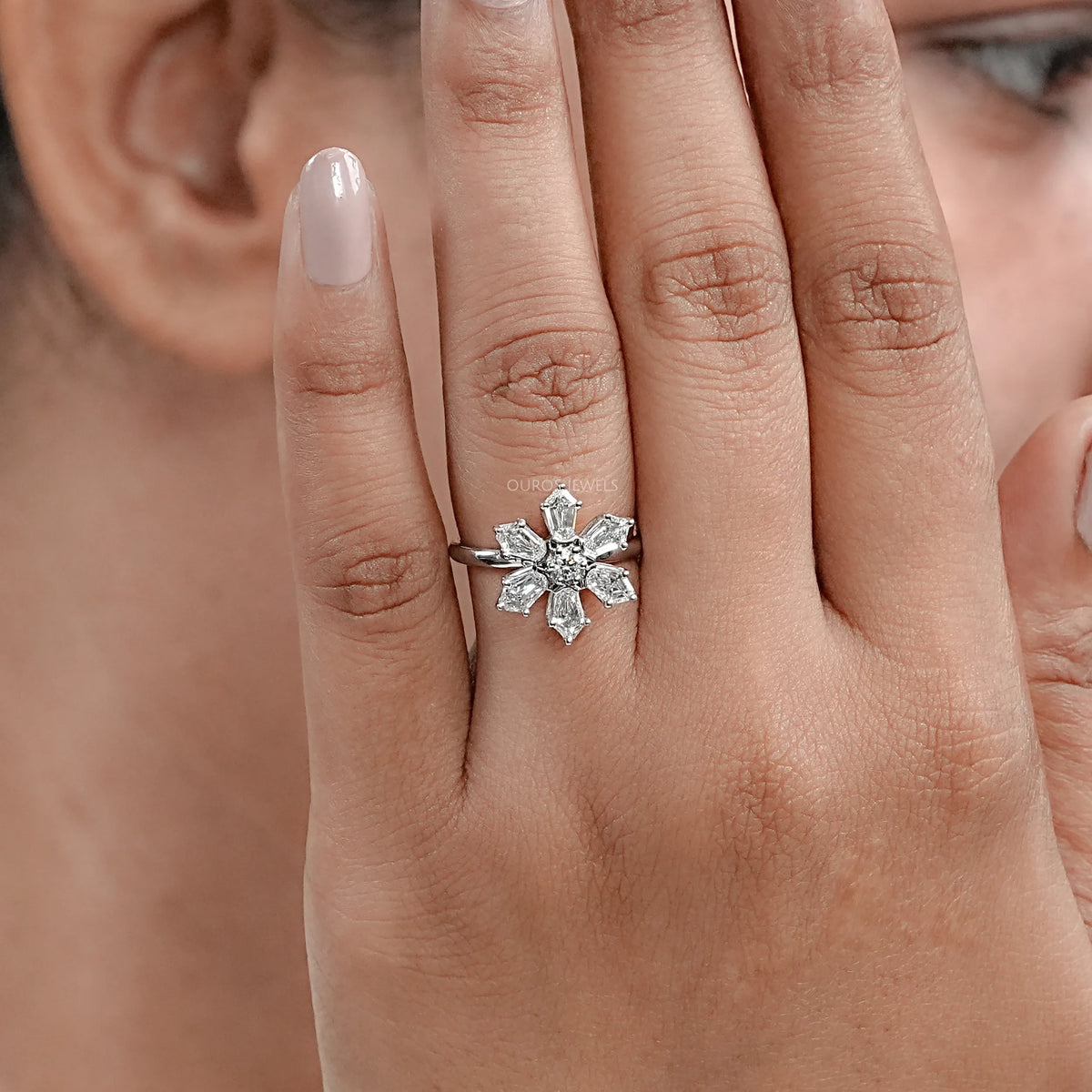 Shield Diamond Floral Anniversary Ring Rings