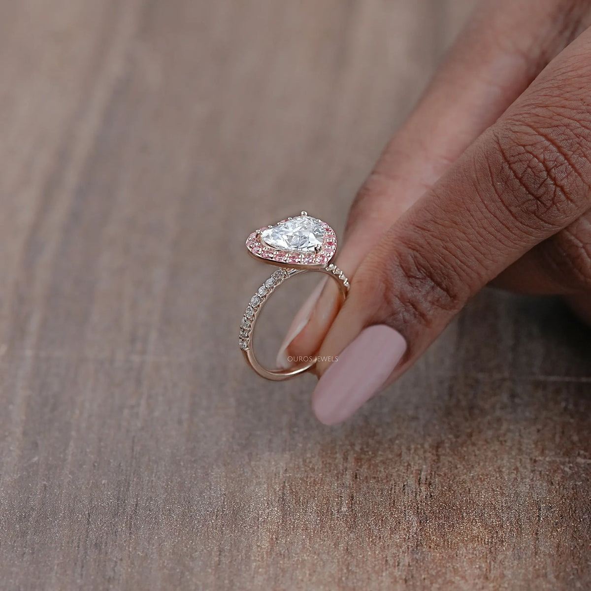 Heart Lab Diamond Pink Halo Engagement Ring Rings