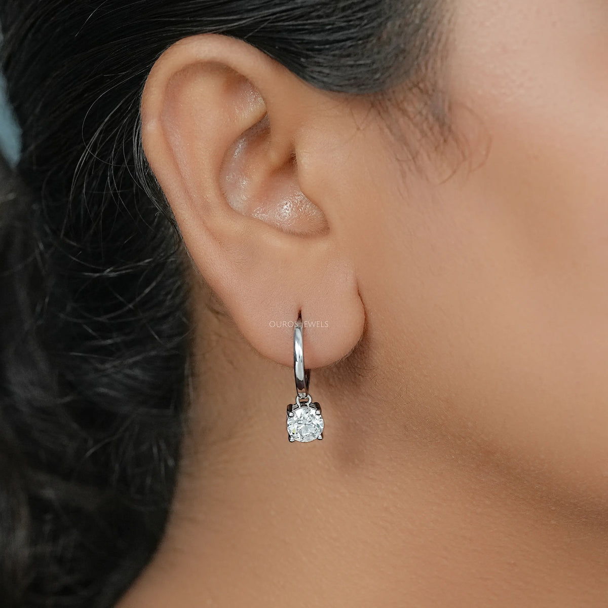 OEC Round Diamond Dangle Hoop Earrings