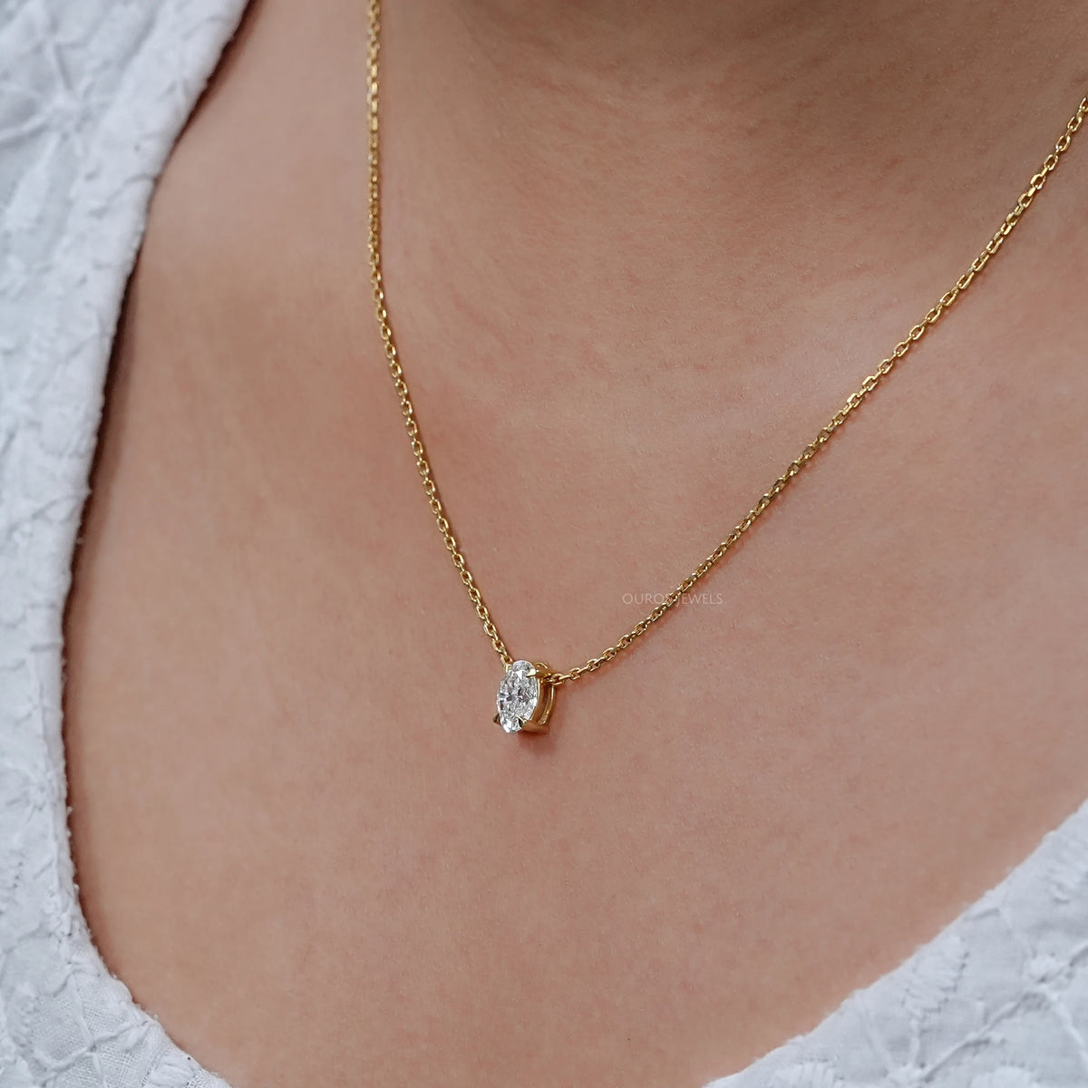 Oval Cut Lab Diamond Solitaire Pendant Necklaces