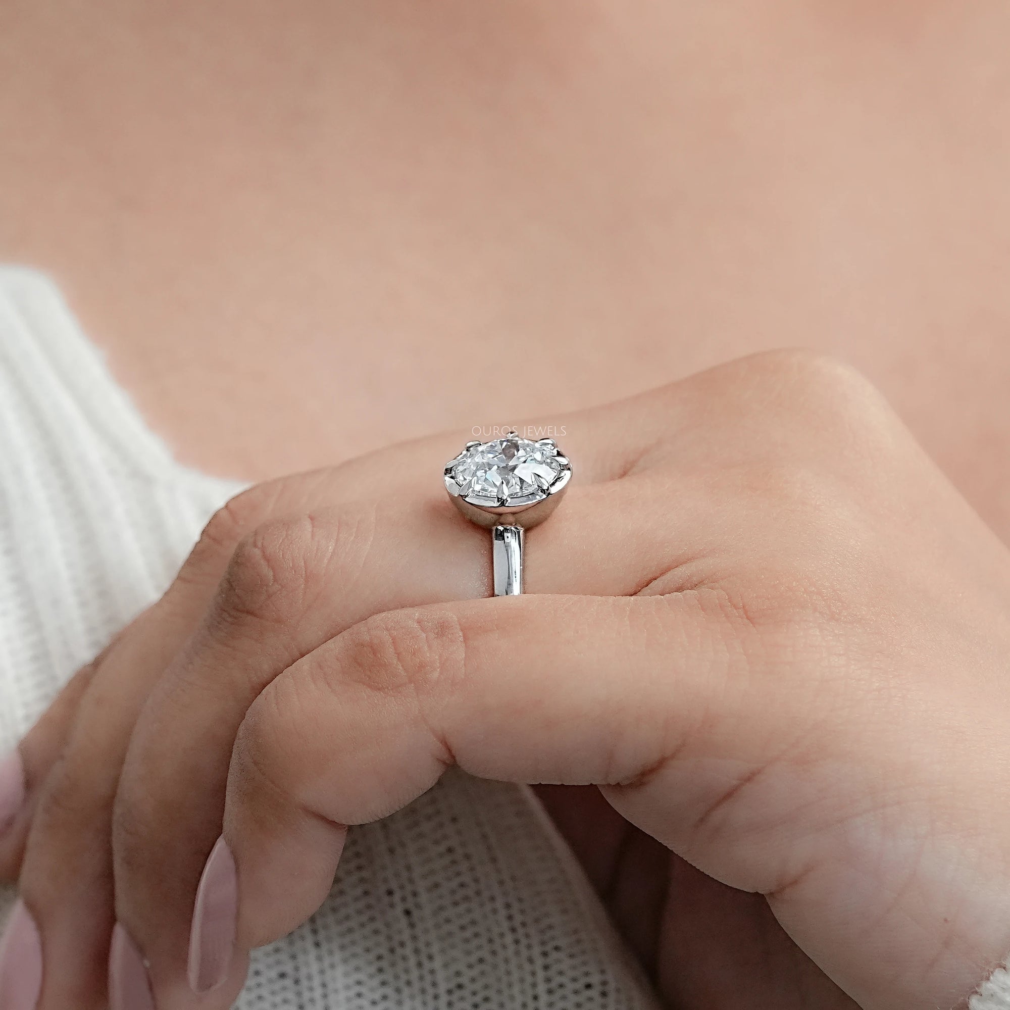 Old European Round Diamond Button Back Solitaire Ring Rings