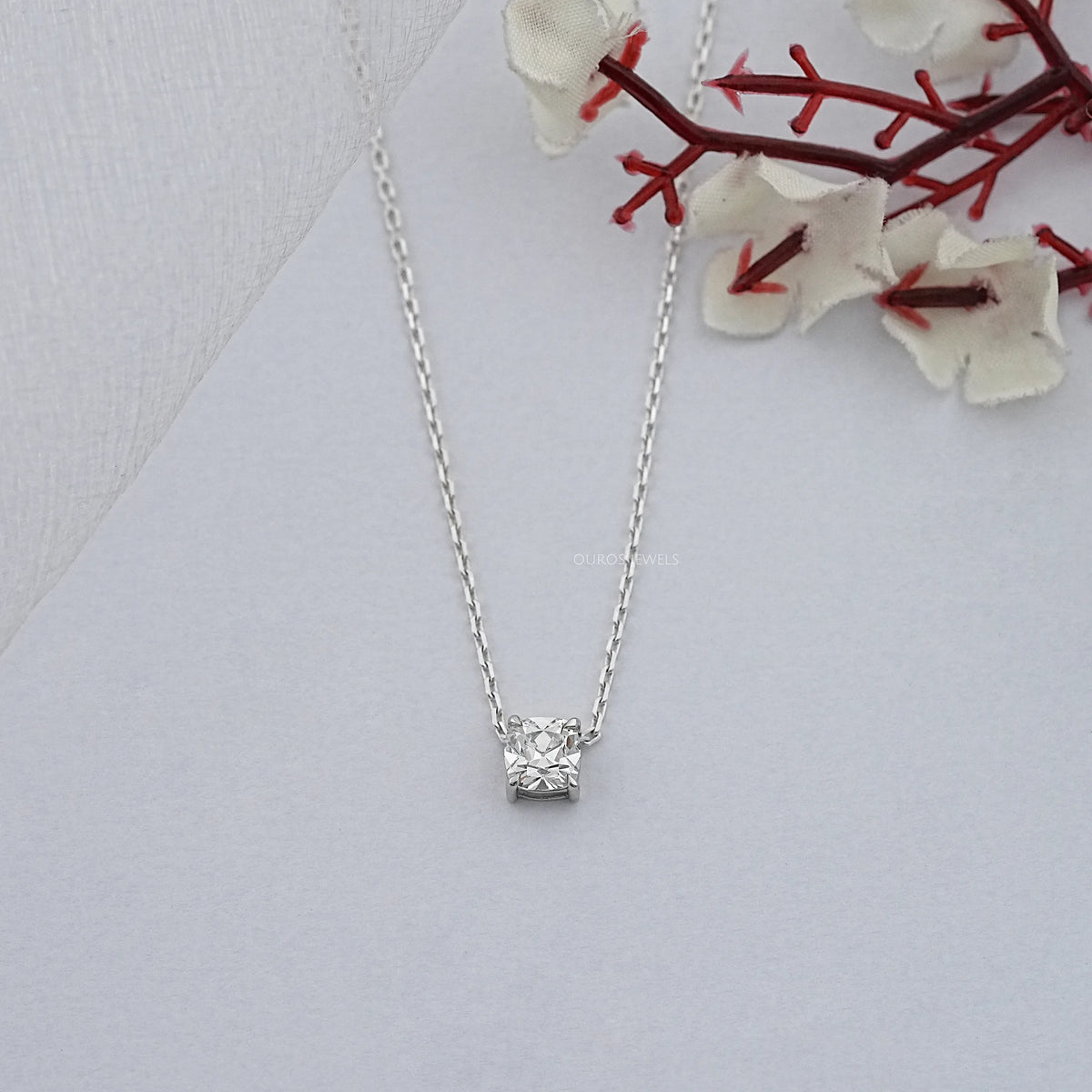 Square Old Mine Cushion Lab Diamond Solitaire Pendant Necklaces
