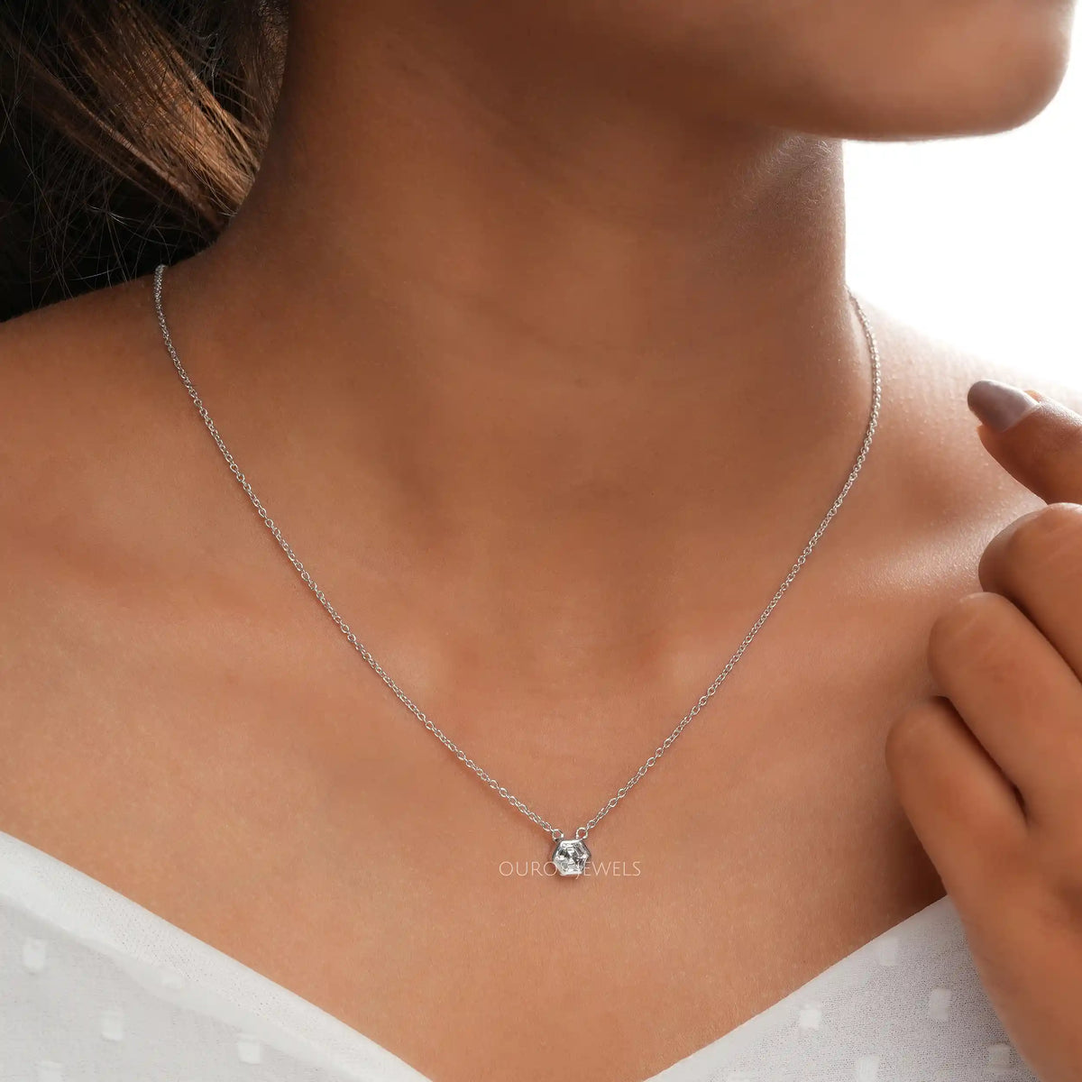 Hexagon Cut Bezel Set Solitaire Pendant Necklaces