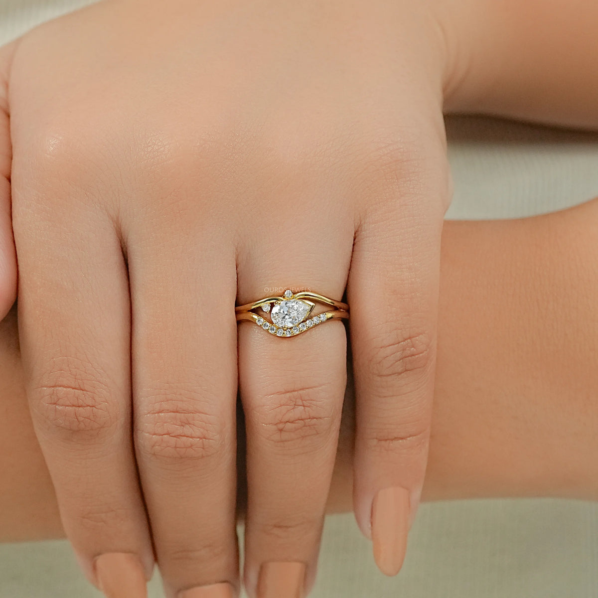 Old Mine Pear Lab Diamond Split Shank Bypass Ring
