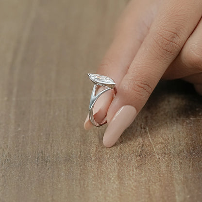 Half Bezel Marquise Diamond Split Shank Ring Ring
