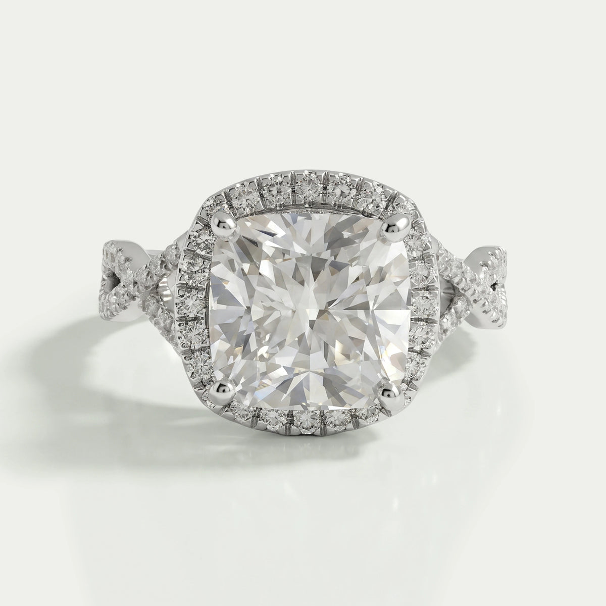 Twisted Square Cushion Cut Hidden Halo Ring Rings