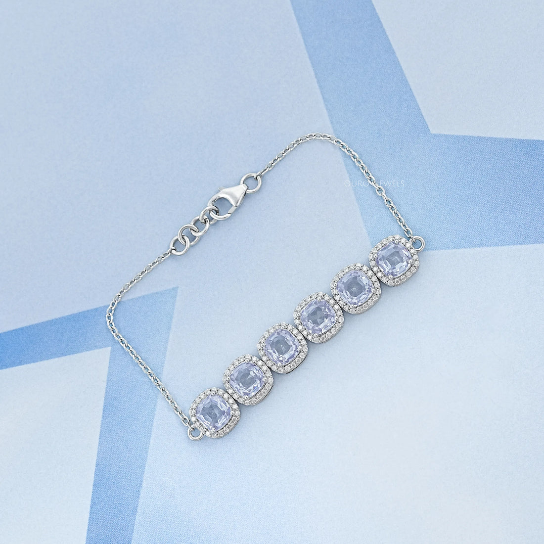 Light Purple Square Cushion Gemstone Halo Bracelet Bracelet