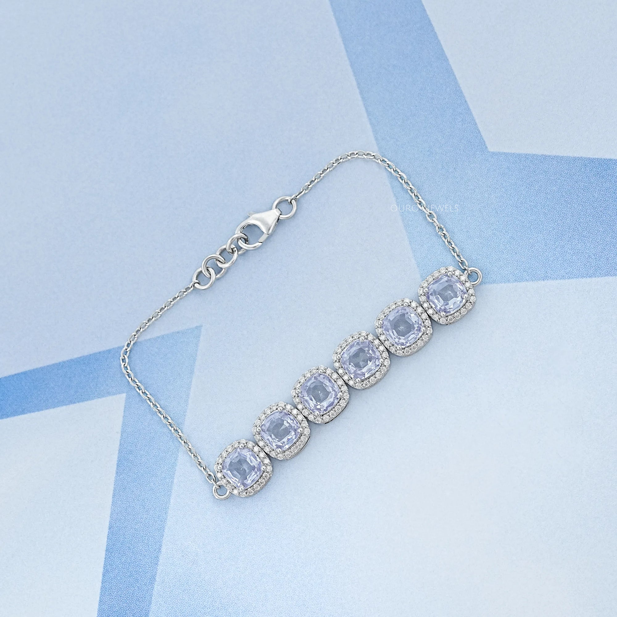 Light Purple Square Cushion Gemstone Halo Bracelet Bracelet