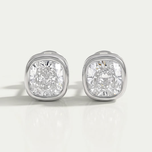 Square Cushion Lab Diamond Bezel Stud Earrings Earrings