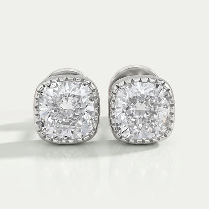 Milgrain Cushion Lab Grown Diamond Stud Earrings Earrings