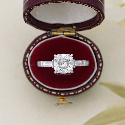 Square Old Mine Cushion Cut Lab Diamond Three Stone Ring Ring